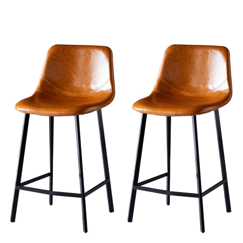 Modern Armless Backrest Counter Stool Iron Household Bar Stool with Leather Cushion