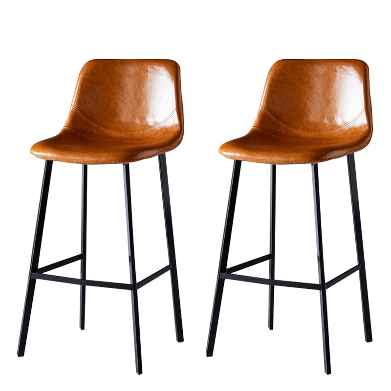 Modern Armless Backrest Counter Stool Iron Household Bar Stool with Leather Cushion