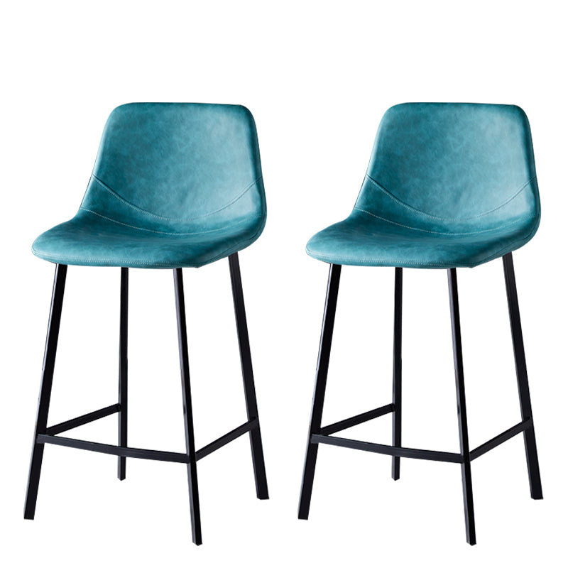 Modern Armless Backrest Counter Stool Iron Household Bar Stool with Leather Cushion