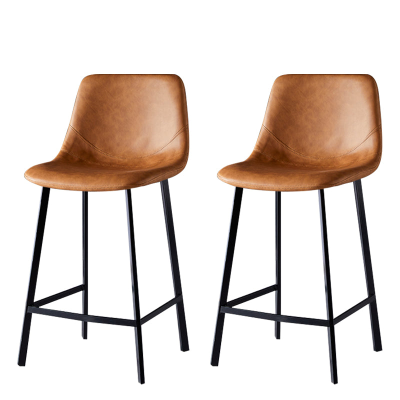 Modern Armless Backrest Counter Stool Iron Household Bar Stool with Leather Cushion