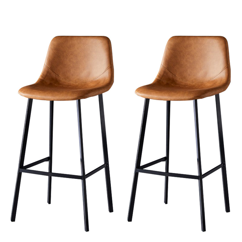 Modern Armless Backrest Counter Stool Iron Household Bar Stool with Leather Cushion