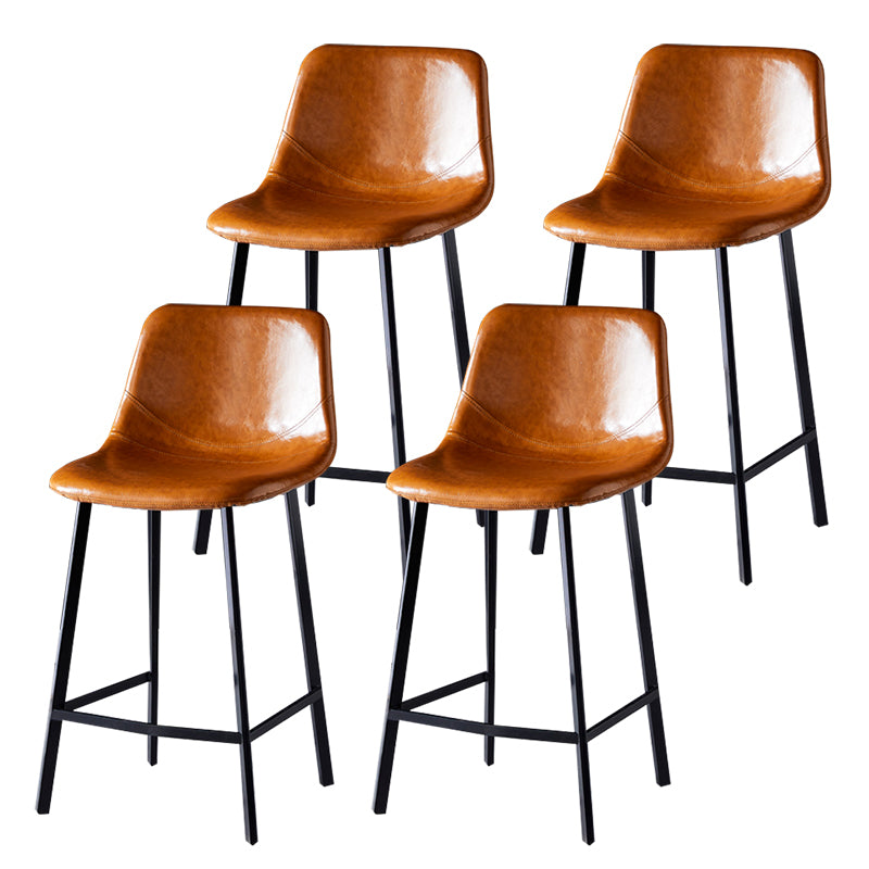 Modern Armless Backrest Counter Stool Iron Household Bar Stool with Leather Cushion