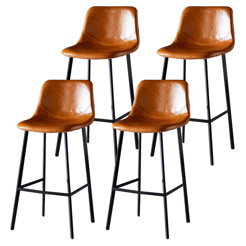 Modern Armless Backrest Counter Stool Iron Household Bar Stool with Leather Cushion