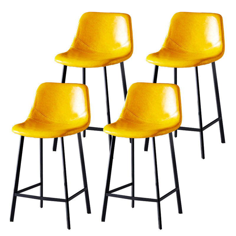 Modern Armless Backrest Counter Stool Iron Household Bar Stool with Leather Cushion