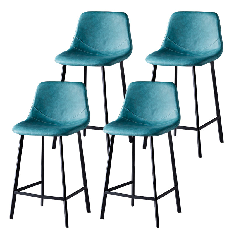 Modern Armless Backrest Counter Stool Iron Household Bar Stool with Leather Cushion