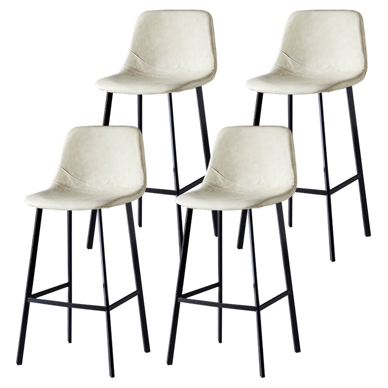 Modern Armless Backrest Counter Stool Iron Household Bar Stool with Leather Cushion