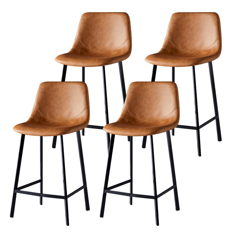 Modern Armless Backrest Counter Stool Iron Household Bar Stool with Leather Cushion