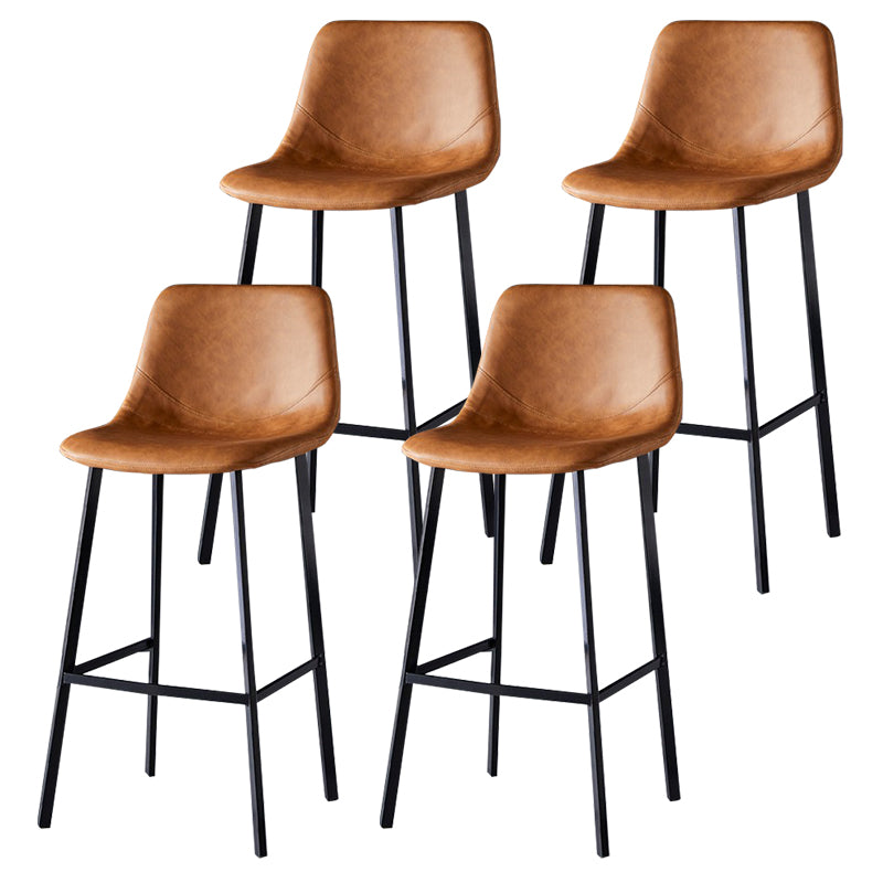 Modern Armless Backrest Counter Stool Iron Household Bar Stool with Leather Cushion