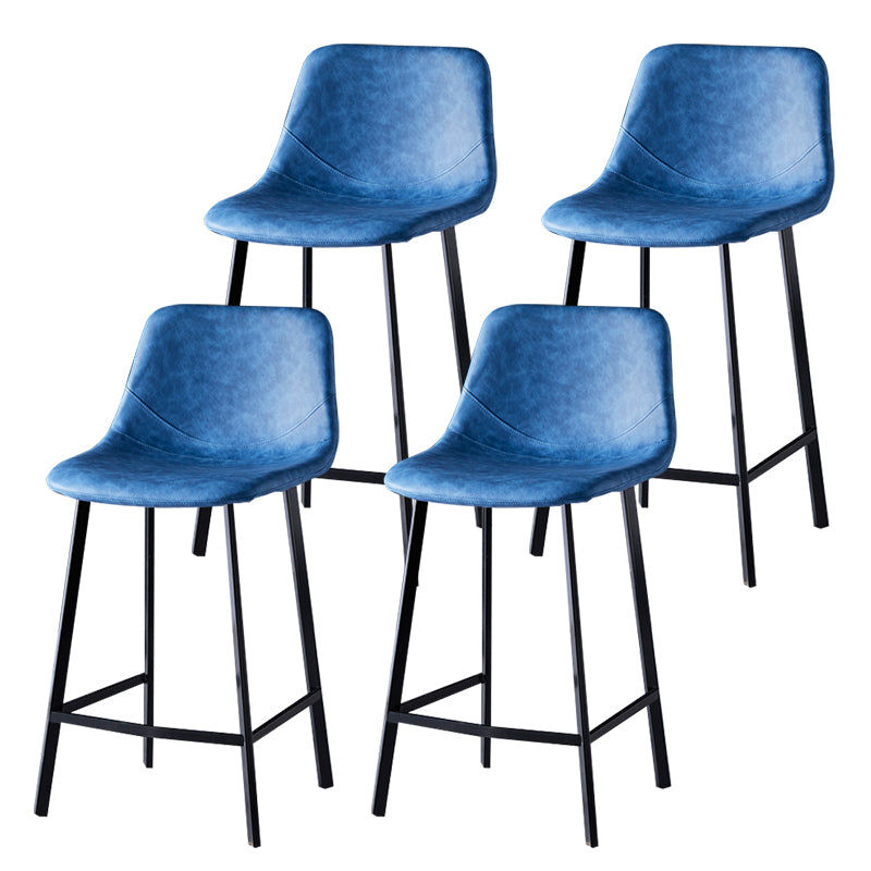 Modern Armless Backrest Counter Stool Iron Household Bar Stool with Leather Cushion