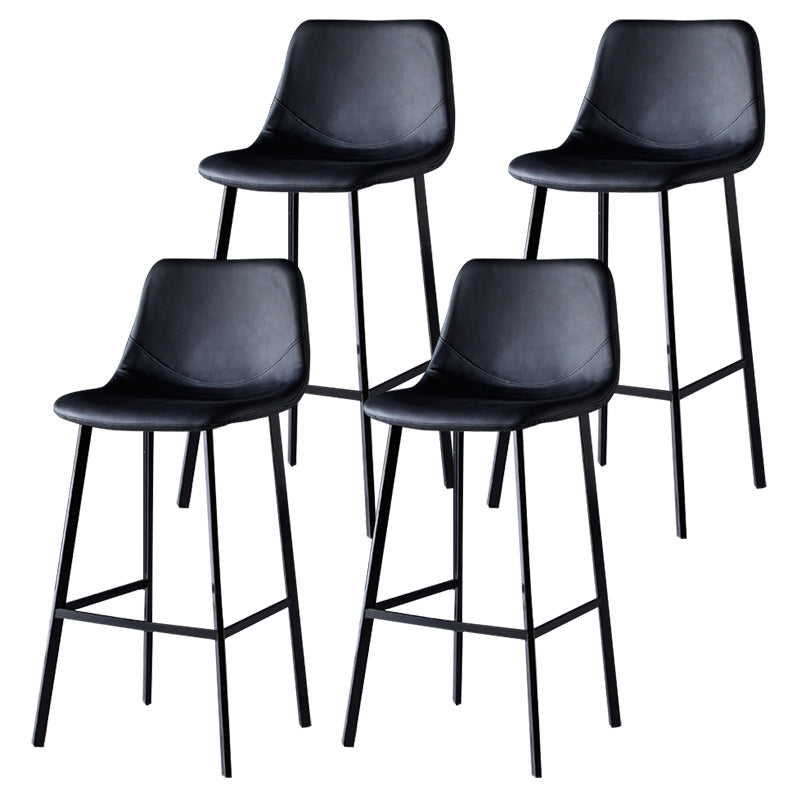 Modern Armless Backrest Counter Stool Iron Household Bar Stool with Leather Cushion