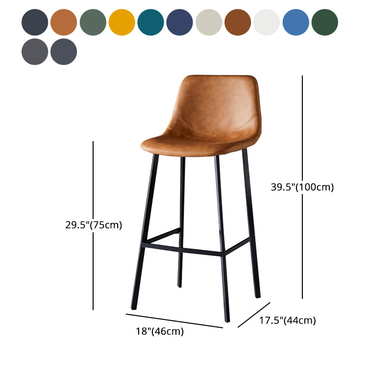 Modern Armless Backrest Counter Stool Iron Household Bar Stool with Leather Cushion