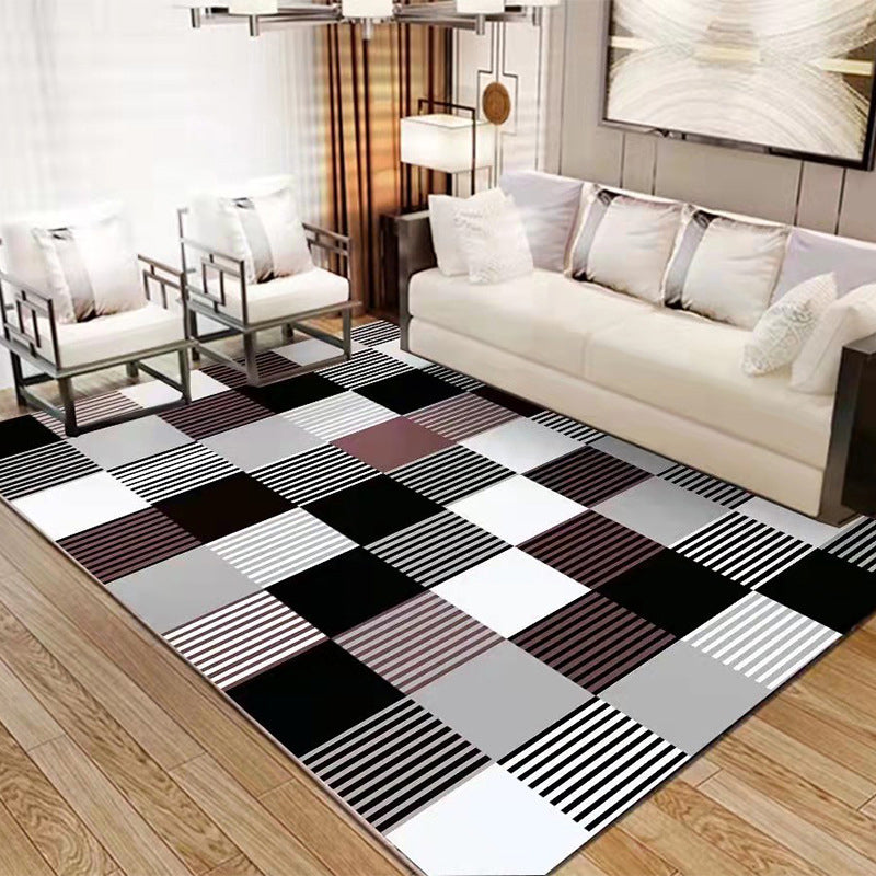 Black and White Checkerboard Rug Modern Polyester Area Carpet Indoor Rug for Room