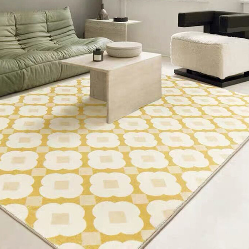 Yellow and Green Flowers Rug Polyester Area Carpet Non-Slip Backing Indoor Rug
