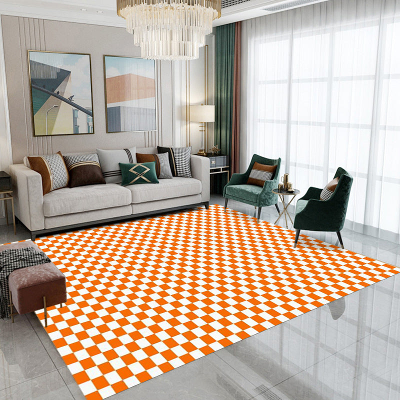 Checkered Geometric Style Rug Indoor Rug Easy Care Pet Friendly Machine Washable Carpet