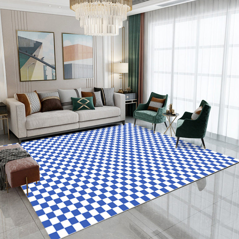 Checkered Geometric Style Rug Indoor Rug Easy Care Pet Friendly Machine Washable Carpet