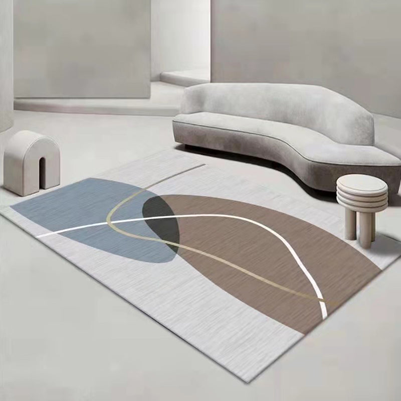 Nordic Style Rug Polyester Color Block Carpet Non-Slip Backing Rug for Bedroom