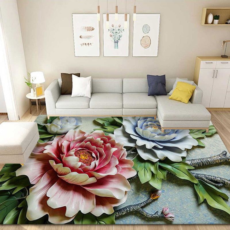 Flower Plant Rug Area Carpet Easy Care Machine Washable Indoor Rug for Decoration