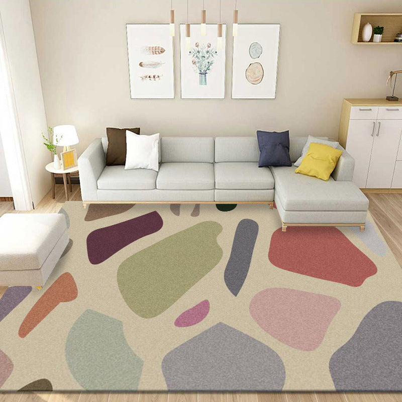 Black Color Block Rug Polyester Nordic Rug Washable Rug for Living Room