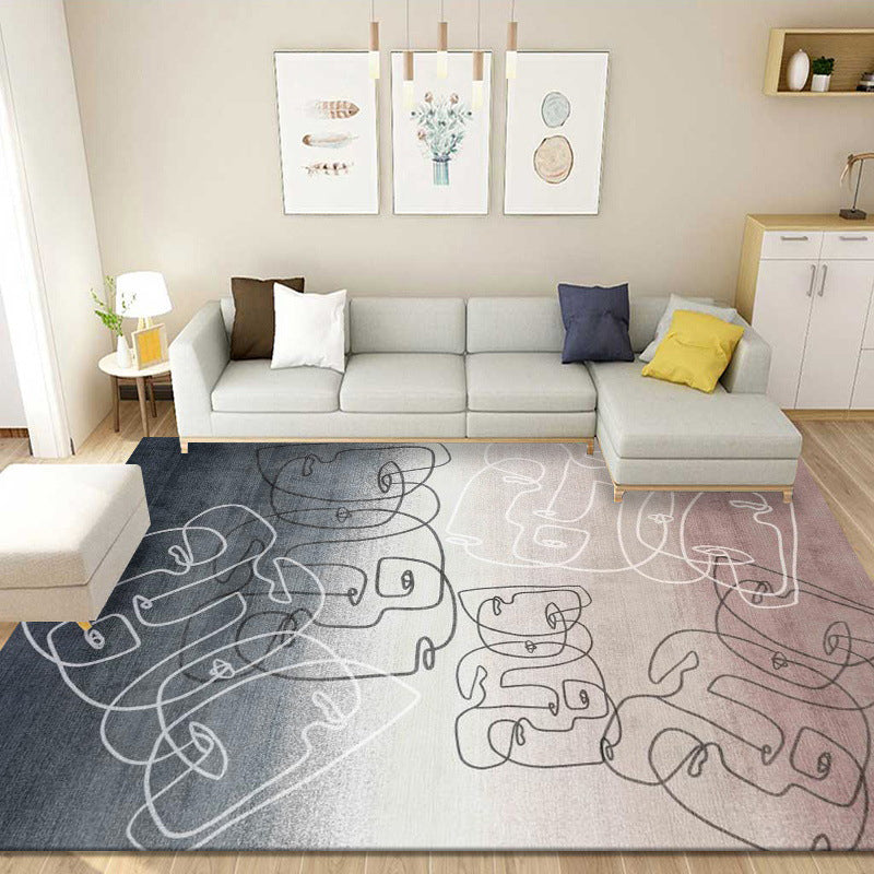 Black Color Block Rug Polyester Nordic Rug Washable Rug for Living Room