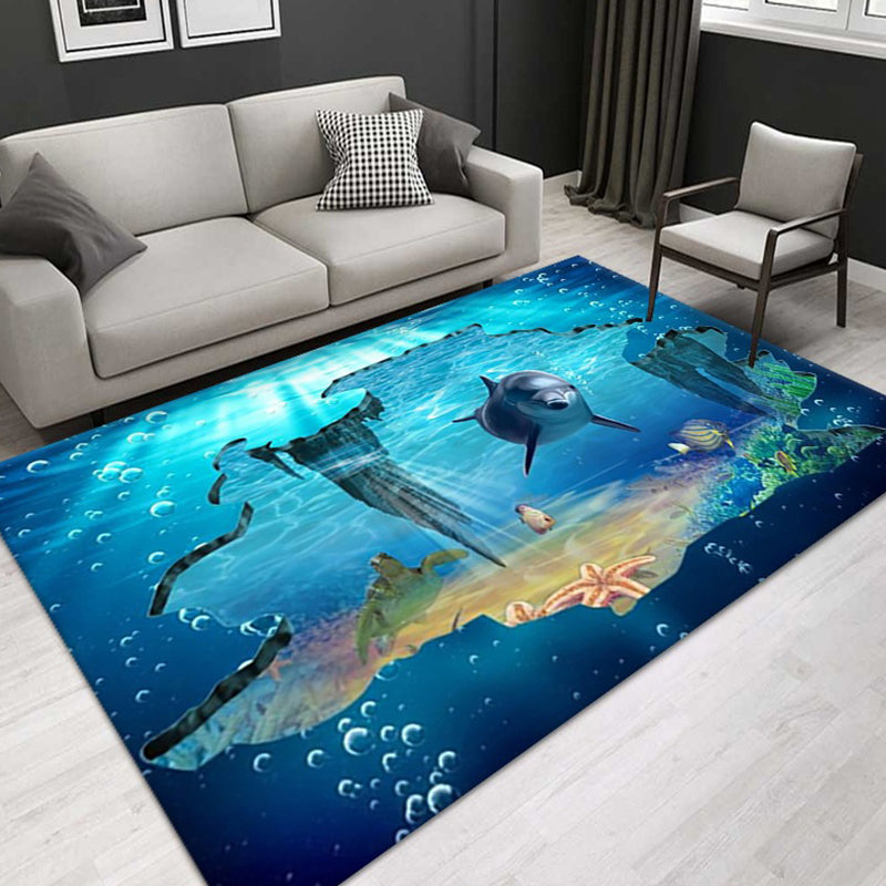 Modern Underwater World Animals Rug Area Rug Polyester Anti-Slip Backing Rug
