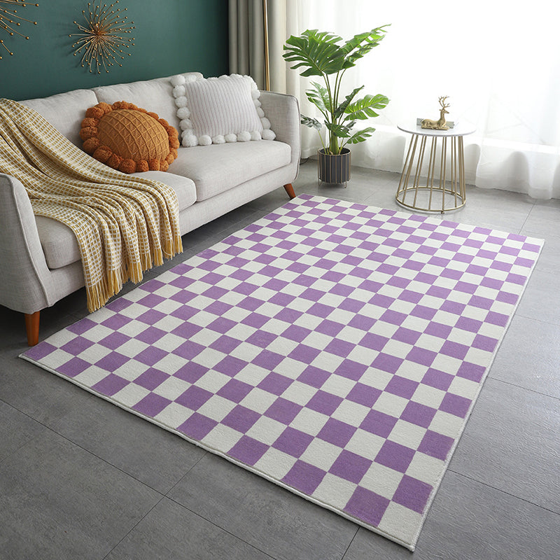 Checkerboard Living Room Rug Polyester Geometric Rug Non-Slip Backing Rug
