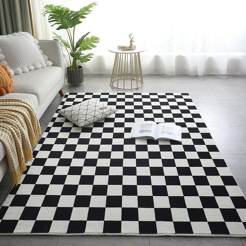 Checkerboard Living Room Rug Polyester Geometric Rug Non-Slip Backing Rug