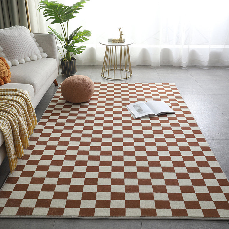 Checkerboard Living Room Rug Polyester Geometric Rug Non-Slip Backing Rug