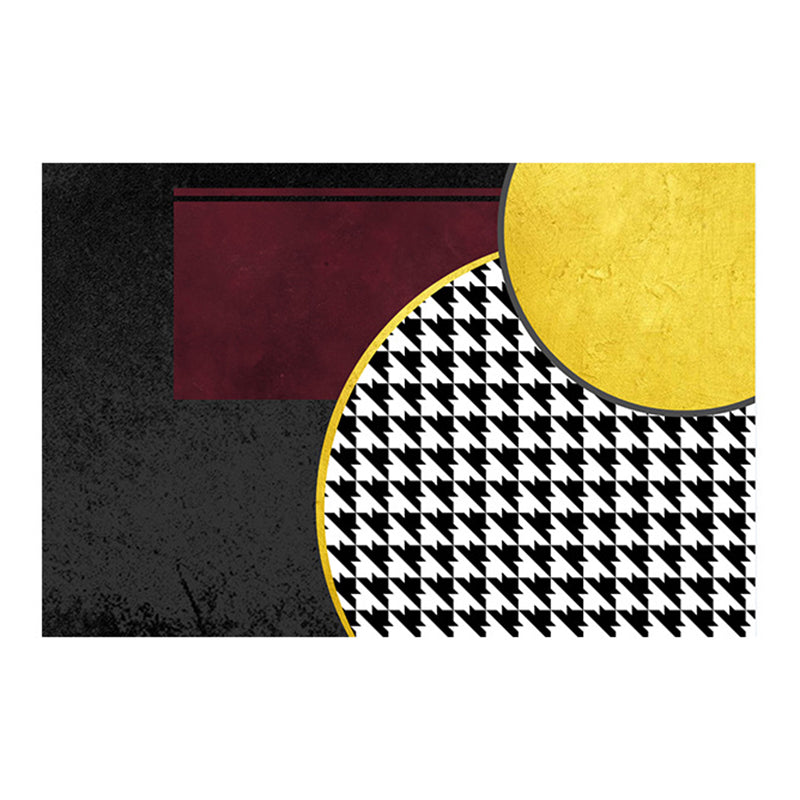 Black Modern Rug Polyester Grating Indoor Rug Stain Resistant Rug for Home Decor