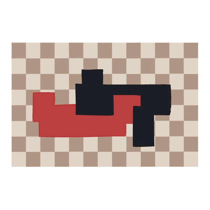 Black Simple Rug Polyester Flower Rug Washable Rug for Living Room