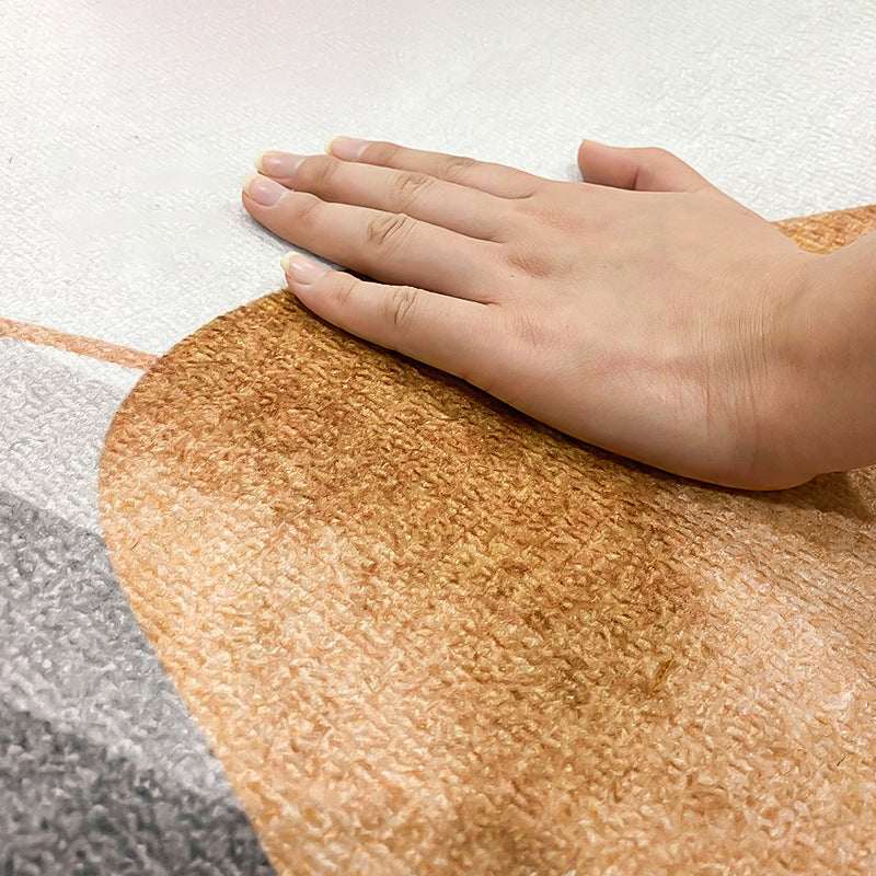 Black Simple Rug Polyester Flower Rug Washable Rug for Living Room