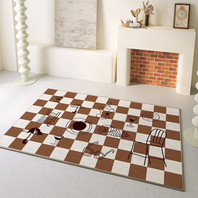 Black Simple Rug Polyester Flower Rug Washable Rug for Living Room