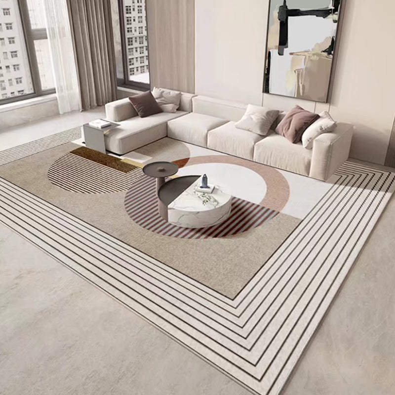 Brown Modern Rug Polyester Striped Rug Washable Indoor Rug for Living Room