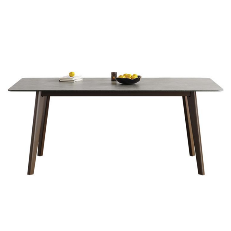 Mid-Century Modern Rectangle Dining Table Sintered Stone Table with 4 Solid Wood Legs