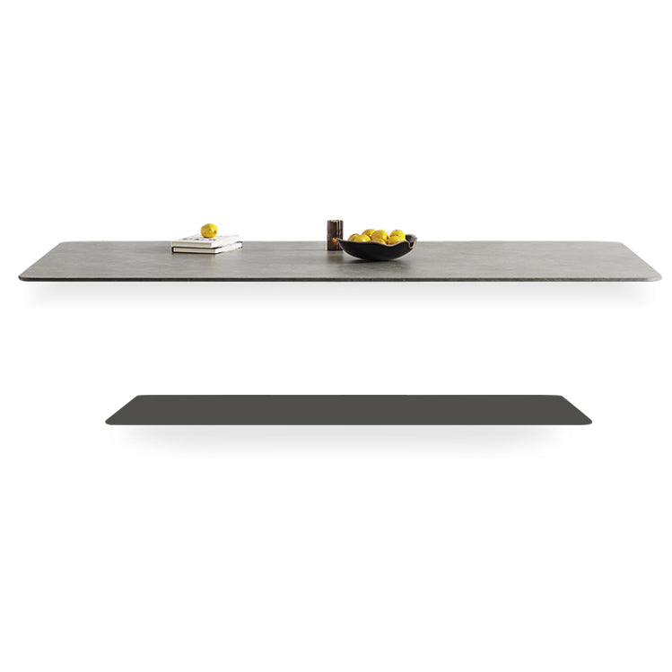 Mid-Century Modern Rectangle Dining Table Sintered Stone Table with 4 Solid Wood Legs