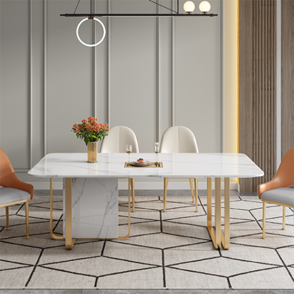 Luxus gesinterte Stein Tisch Rechteck weißer Tisch mit Metallpodest
