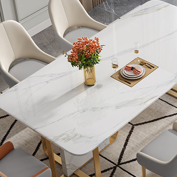 Luxus gesinterte Stein Tisch Rechteck weißer Tisch mit Metallpodest