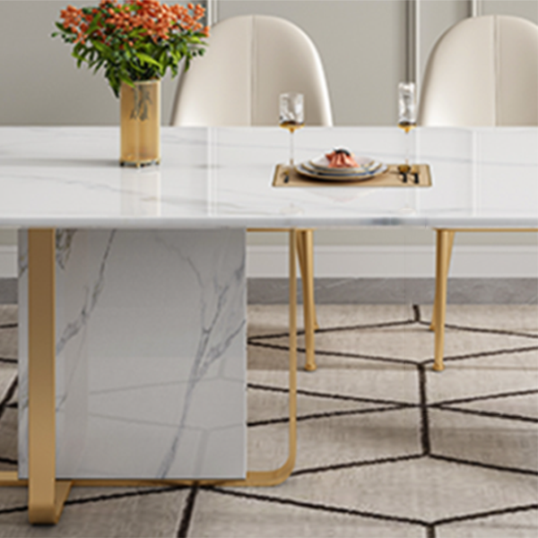 Luxus gesinterte Stein Tisch Rechteck weißer Tisch mit Metallpodest
