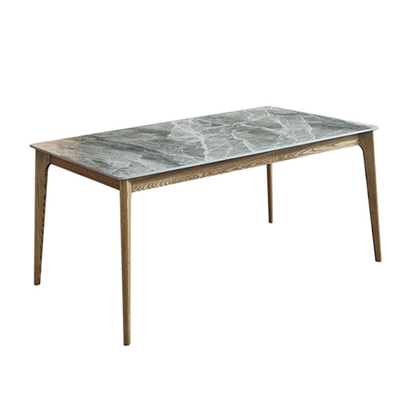 Midden-eeuwse moderne rechthoek eettafel grijs gesinterde stenen tafel met 4 as massief houten benen