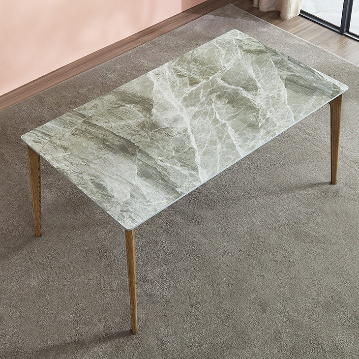 Midden-eeuwse moderne rechthoek eettafel grijs gesinterde stenen tafel met 4 as massief houten benen