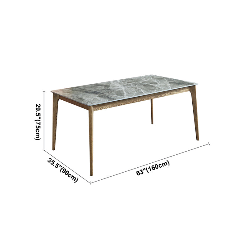 Midden-eeuwse moderne rechthoek eettafel grijs gesinterde stenen tafel met 4 as massief houten benen