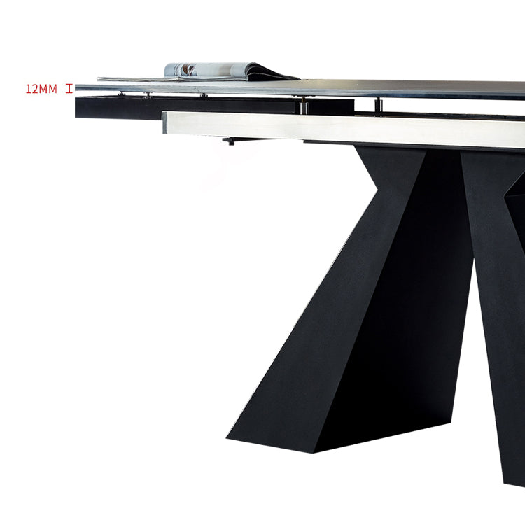 Industrial Sintered Stone Dining Table Rectangle Black Table with Pedestal Base