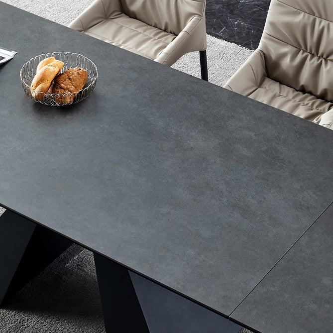 Industrial Sintered Stone Dining Table Rectangle Black Table with Pedestal Base