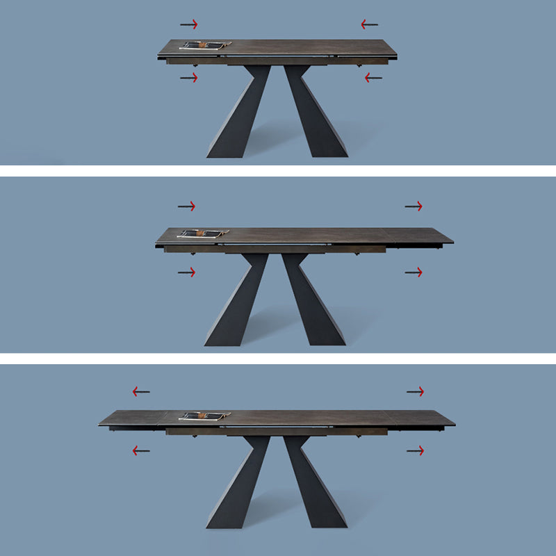 Industrial Sintered Stone Dining Table Rectangle Black Table with Pedestal Base