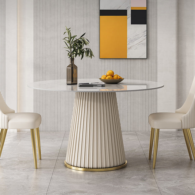 Traditional Luxury Dining Table Round White Sintered Stone Table with Pedestal Base