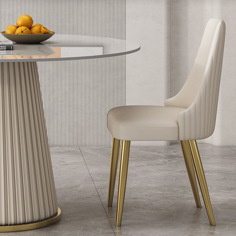 Traditional Luxury Dining Table Round White Sintered Stone Table with Pedestal Base