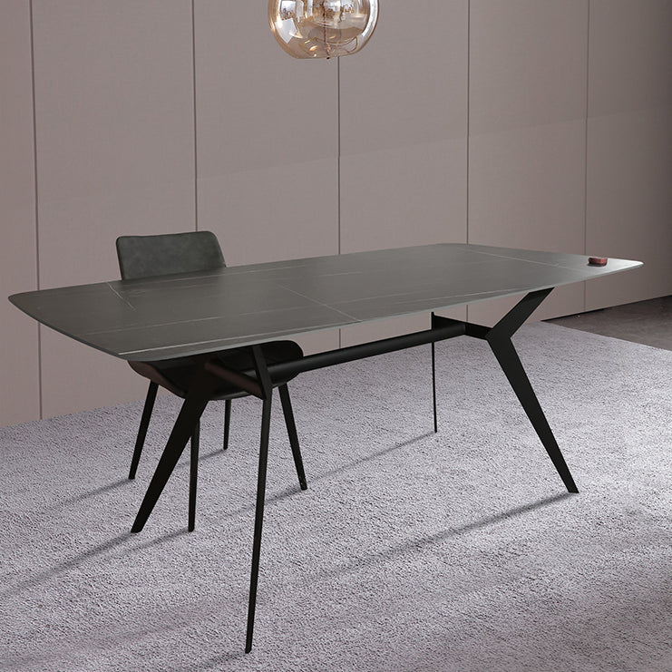 Mesa de comedor de piedra sinterizada industrial Rectángulo Tapa negra con base de metal