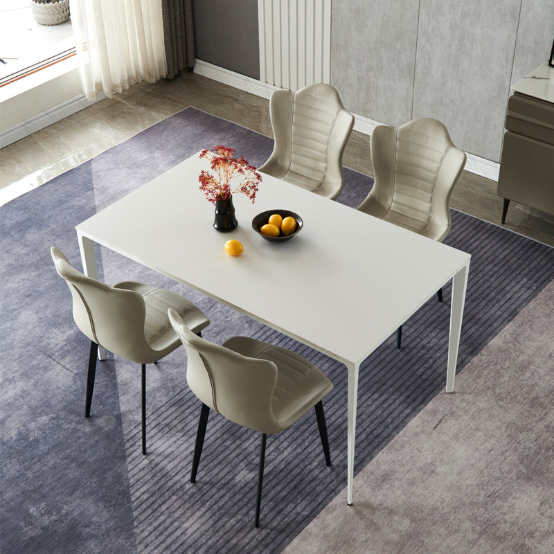 Sintered Stone Dining Table Industrial Style 4 Legs Metallic Base Rectangle Table