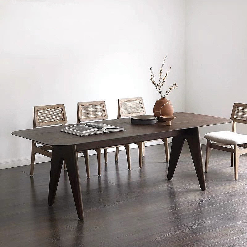 Mesa rectangular contemporánea de madera maciza mesa de madera marrón con 4 patas