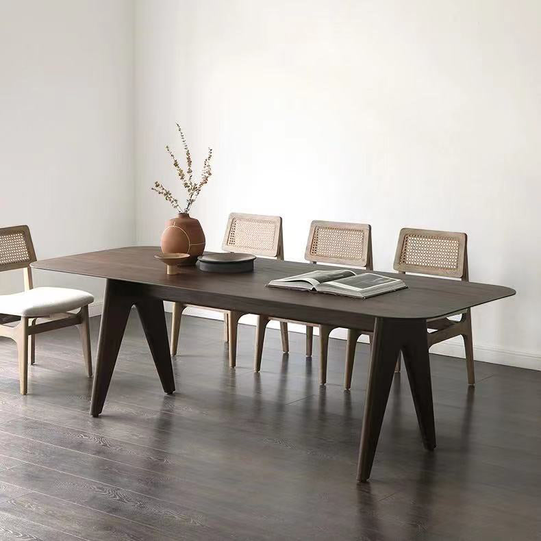 Mesa rectangular contemporánea de madera maciza mesa de madera marrón con 4 patas