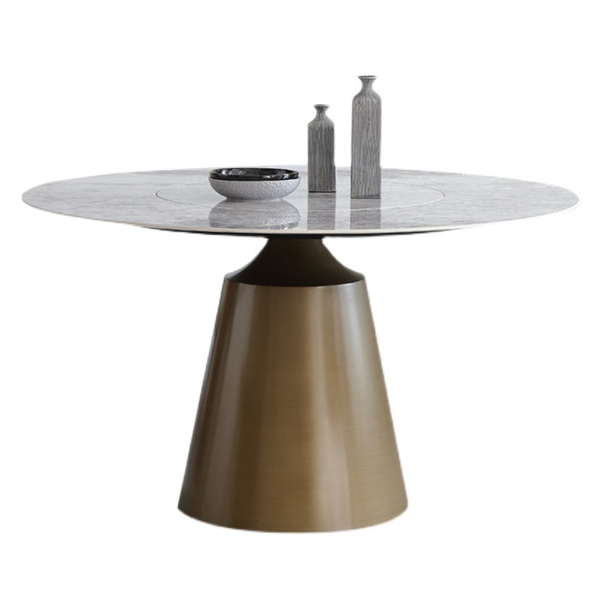 Sintered Stone Top Round Table for Restaurant Modern Dining Table with Metal Pedestal